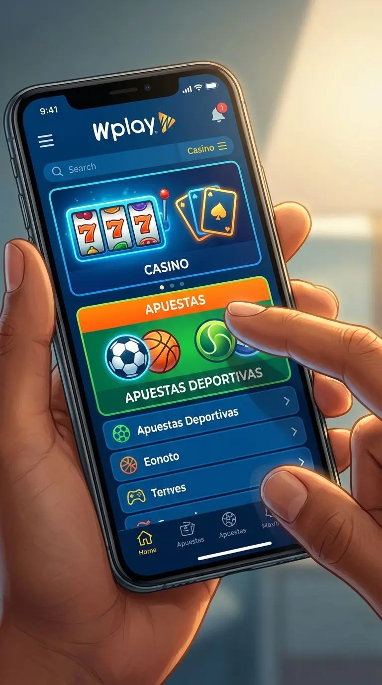 Vista cercana de la interfaz móvil de la aplicación Wplay mostrada en un smartphone