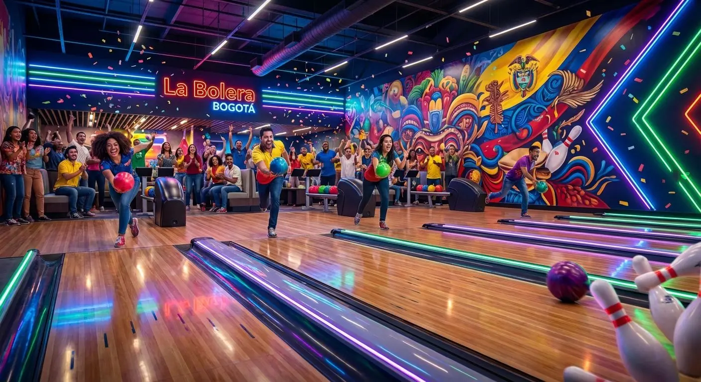 Jugadores compitiendo en una bolera moderna de Colombia durante un torneo emocionante