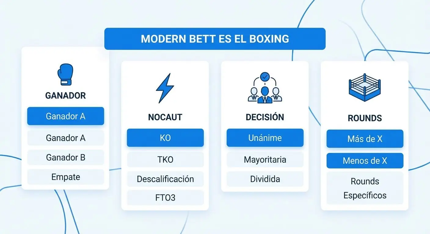Visualización interactiva de tipos de apuestas de boxeo en plataforma digital