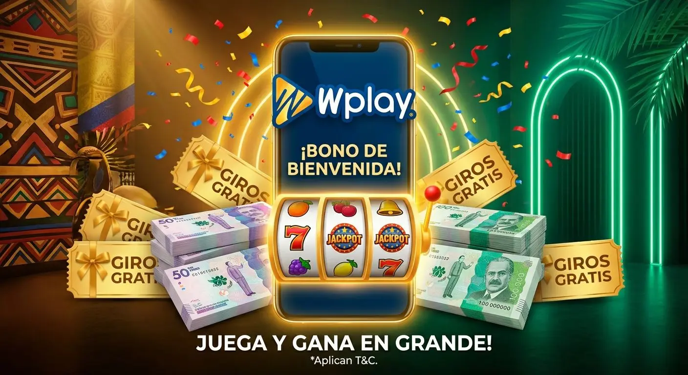 Banner de bonificaciones y promociones de casino Wplay con fichas y pesos colombianos