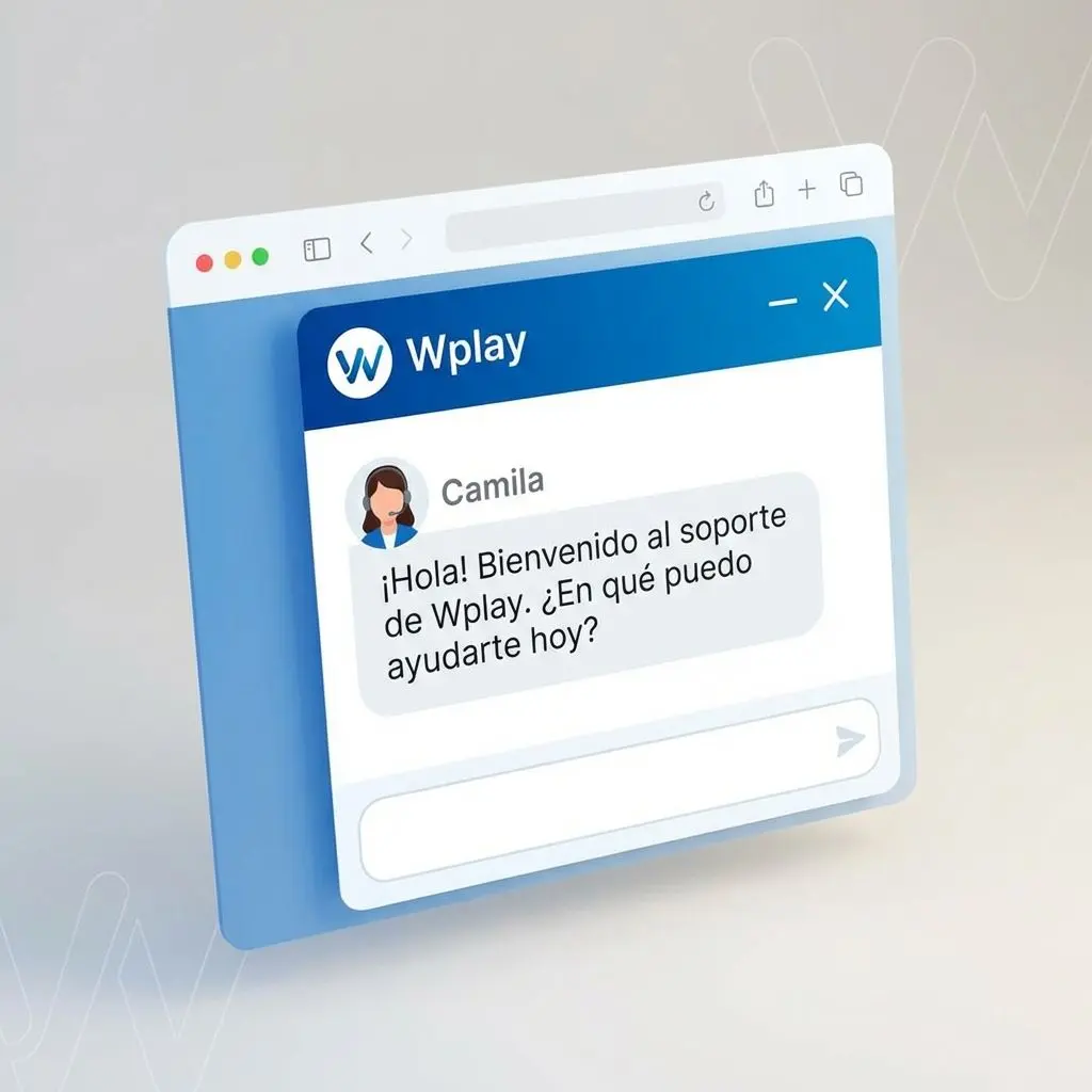 Interfaz de chat en vivo Wplay con usuario colombiano enviando mensaje a soporte