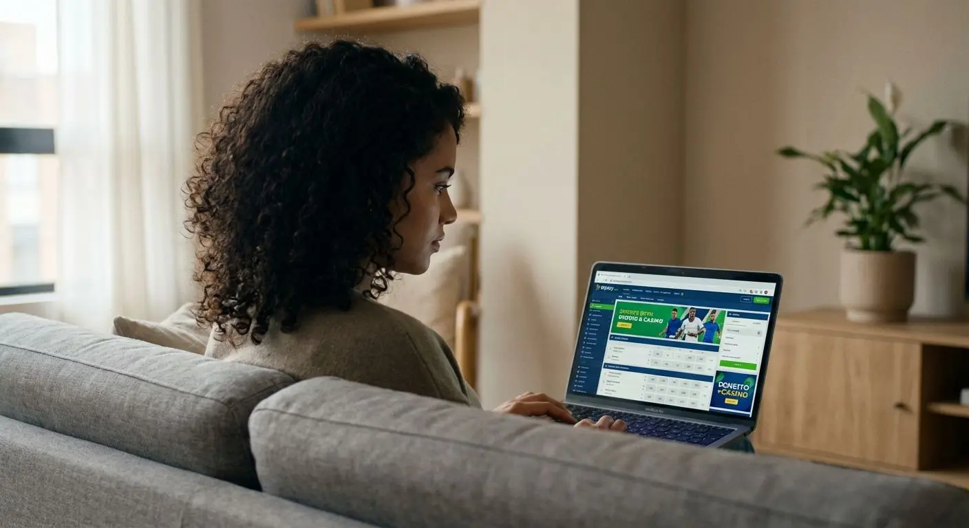 Usuario revisando su cuenta Wplay en laptop antes de borrar el perfil