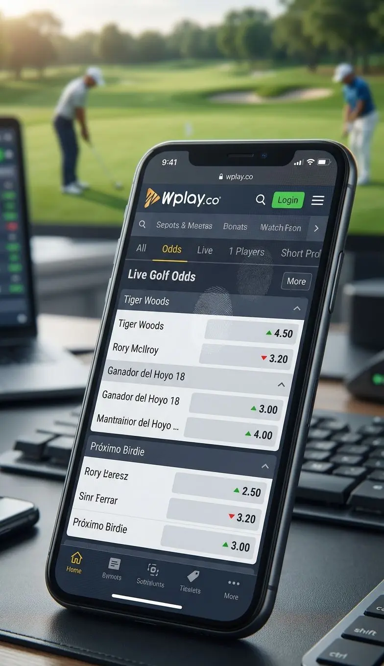 Interfaz de Wplay con opciones y cuotas en vivo para apuestas de golf