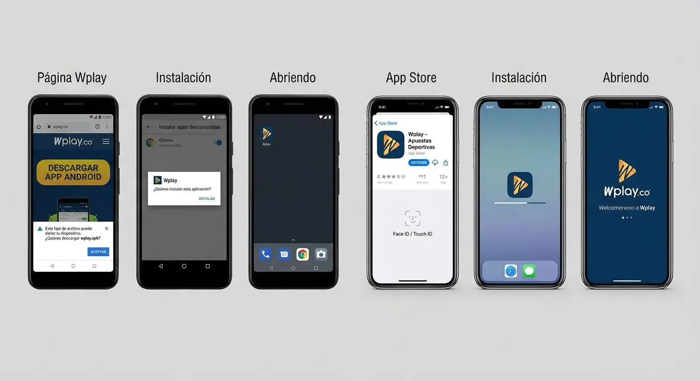 Pasos para descargar e instalar la aplicación Wplay en Android y iOS.