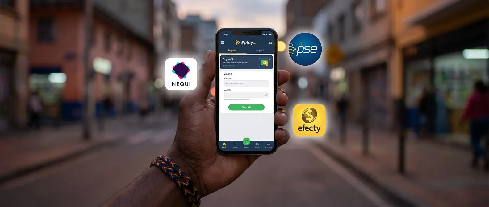 Banner de métodos de pago en Wplay usando Nequi, PSE y Efecty en smartphone colombiano