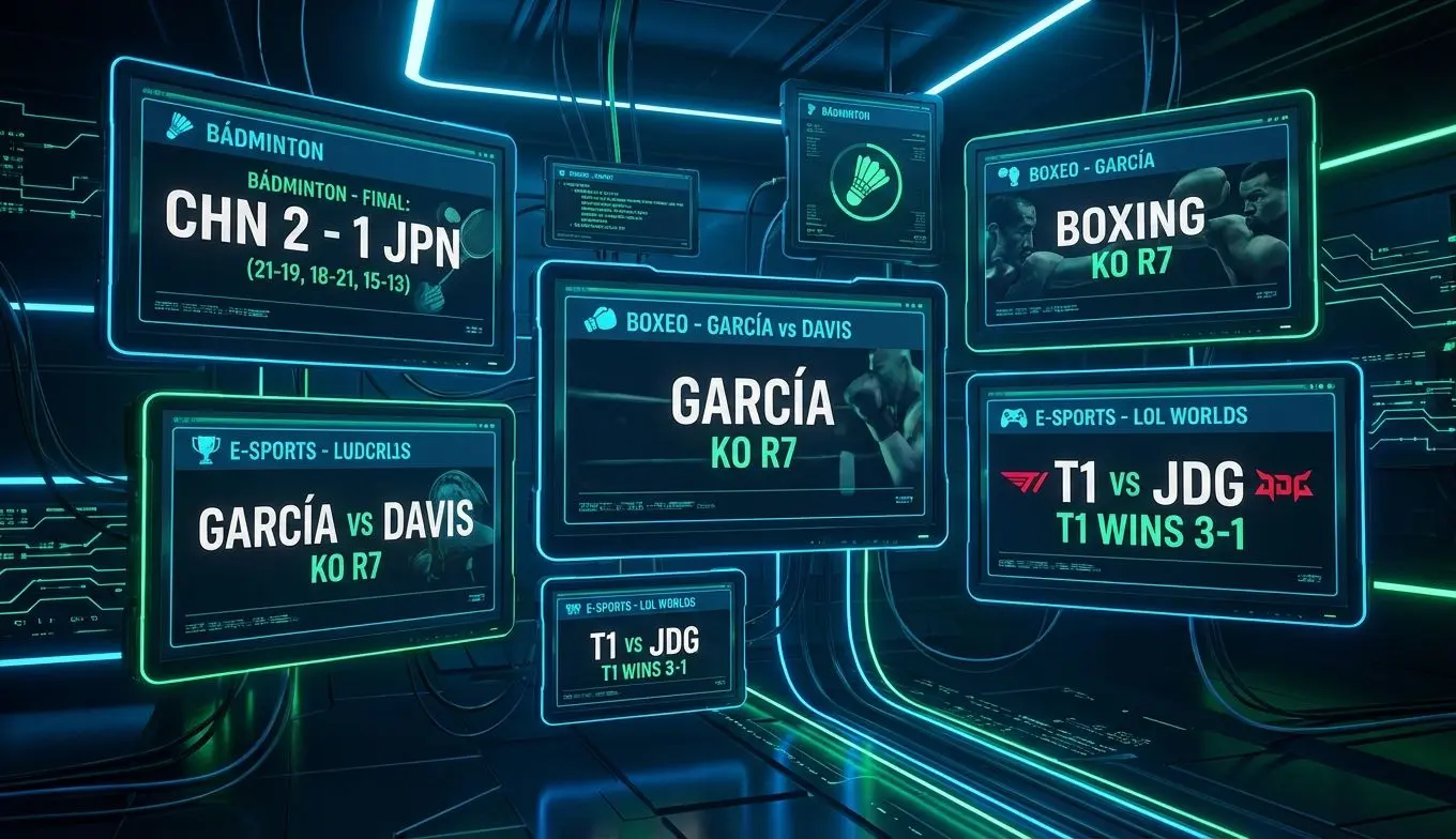 Resultados en vivo de bádminton, boxeo y e-sports en pantallas