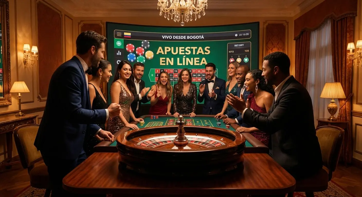 Ruleta en vivo en casino online estilo Colombia con jugadores y crupier profesional