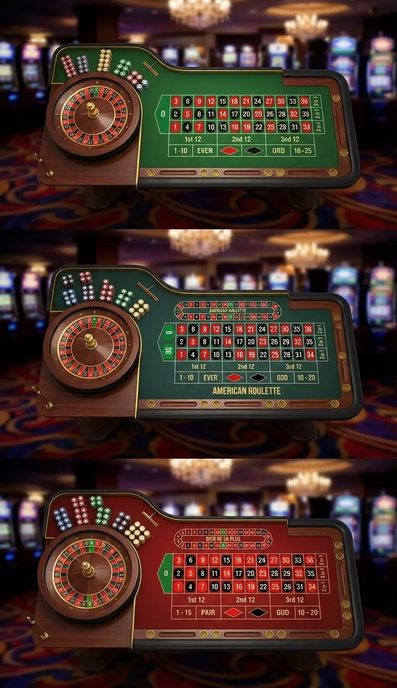 Variantes de ruleta europea, americana y francesa reunidas en una imagen