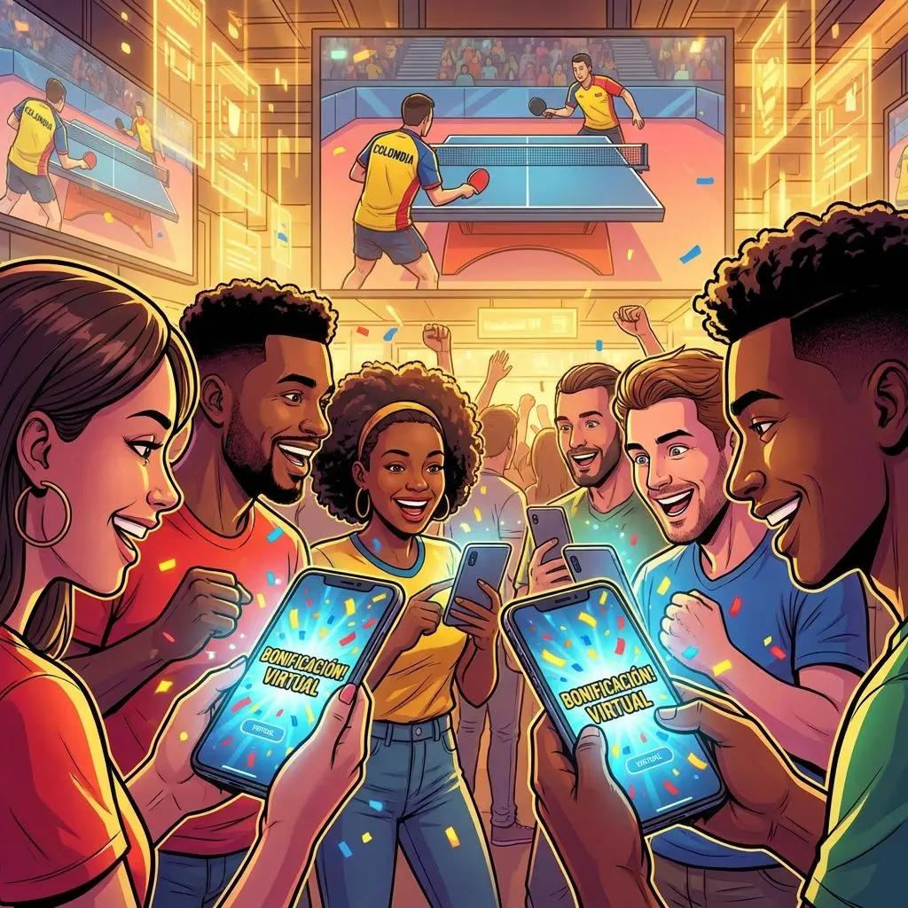 Apostadores recibiendo bono bienvenido Wplay en tenis de mesa desde su móvil
