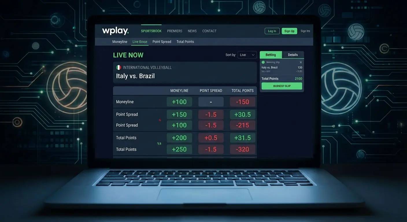 Pantalla con cuotas de voleibol en vivo en Wplay resaltando cambios en tiempo real